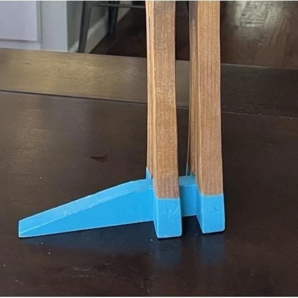 Vintage Wooden Folk Art Cat Kitty Doorstop Door Wedge with Bell Teal Accents 22